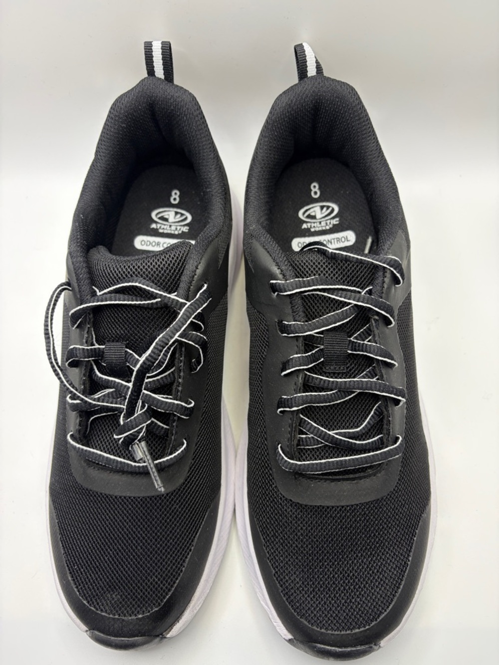 Athletic Works Men's Black Mesh Lace-Up Running Shoes with White Trim